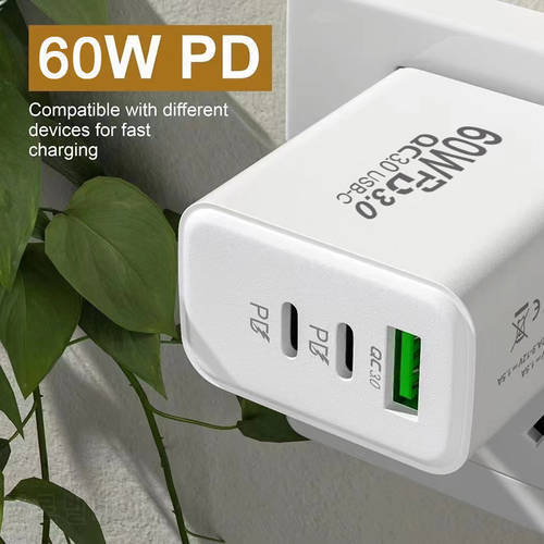 60W GaN USB C Wall charger Power Adapter,3 Port PD 60W for Laptops MacBook iPad iPhone 13 Samsung XIAOMI