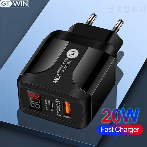 GTWIN Fast Charge Portable 20w Smart Digital Display Is Suitable For iPhone 12 11 X Pro Max iPad Huawei Multi-port Usb Charger