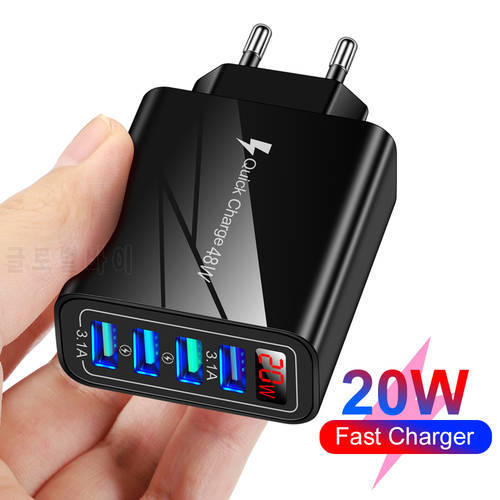4 USB Fast Charger LED Display Quick Charge Wall Fast Charging For iPhone 13 12 11 Samsung Xiaomi QC 3.0 Adapter Phone Charger