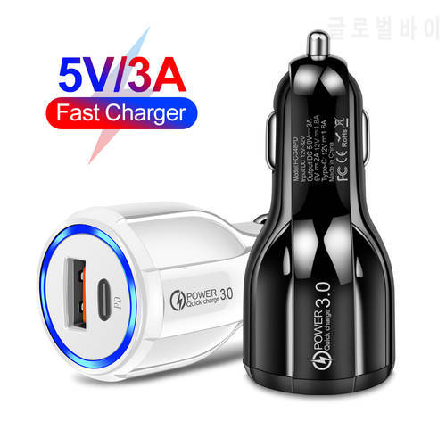 USB C Car Charger Quick Charge 3.0 PD Fast Charge Charging For iPhone 13 12 Xiaomi 11 Samsung S21 Dual USB Type C Phone Charger
