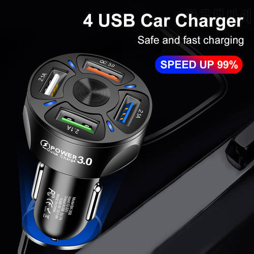 4 USB Car Mobile Phone Charger Fast Charging QC3.0 For iPhone Xiaomi Samsung Oneplus Universal Adapter in Car Cell Phone Charger