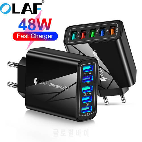 Olaf 48W Quick Charger 3.0 5 Ports USB Charger Fast Charging Adapter for iPhone 13 12 Pro Max Samsung S10 Mobile Phone Chargeurs