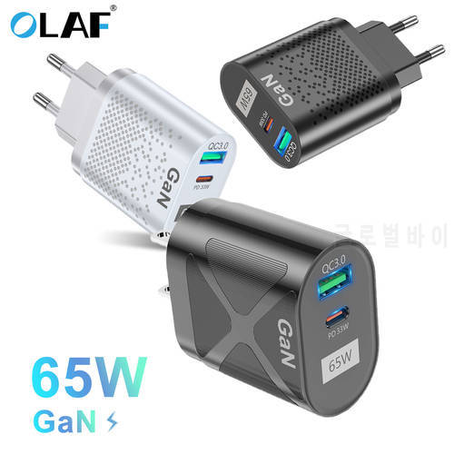 OLAF 65W GaN Charger Quick Charger 3.0 USB Charger Type C Fast Wall Charger for iphone 13 12 pro max xiaomi EU US Plug Adapte