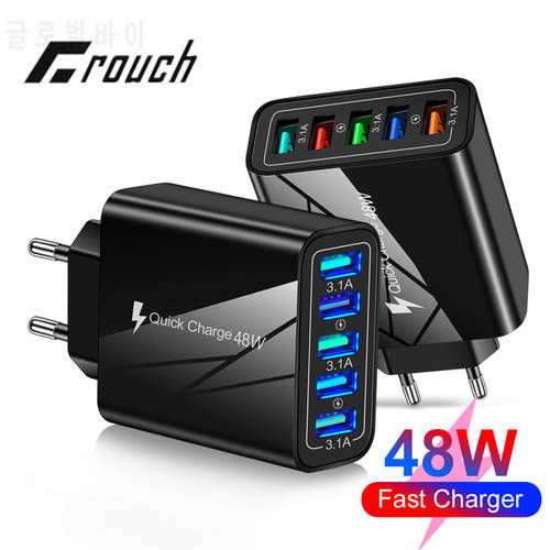 5 Ports 48W USB Charger Universal Mobile Phone Charger Fast Charging For iPhone Samsung Xiaomi Huawei EU US Plug Adapter