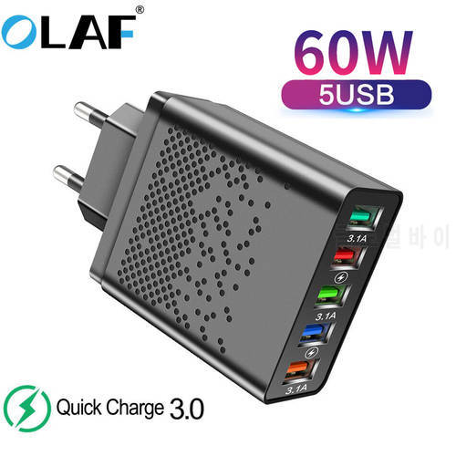 Olaf 60W USB Charger Phone Charger QC 3.0 5 Ports Fast Charging Adapter For iPhone 13 12 11 Samsung Huawei P30 P50 usb chargeur