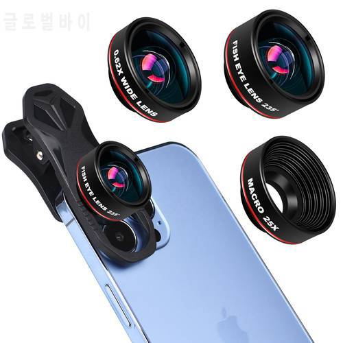 High Quality HD 3 In 1 Cell Phone Lens Fish Eye Fisheye Wide Angle Macro Mobile Smartphone Camera Lens for iphone 12 13