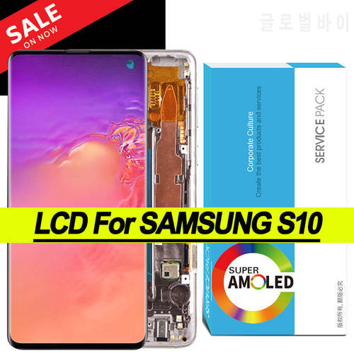 Original 6.1&39&39 Super Amoled Display with frame for Samsung Galaxy S10 G973F/DS Full LCD Touch Screen Digitizer with Service Pack
