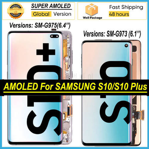 100% Original Amoled Display with frame Samsung Galaxy S10 Full LCD S10 Plus SM-G9750 G975F Touch Screen Digitizer Repair parts