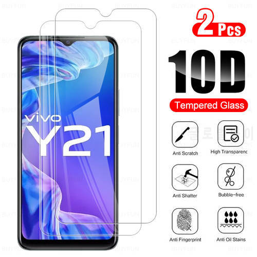 2Pcs 10D Tempered Glass For Vivo Y21 Clear Protective Glass For Vivo Y21 Vivi Y 21 21Y 6.51