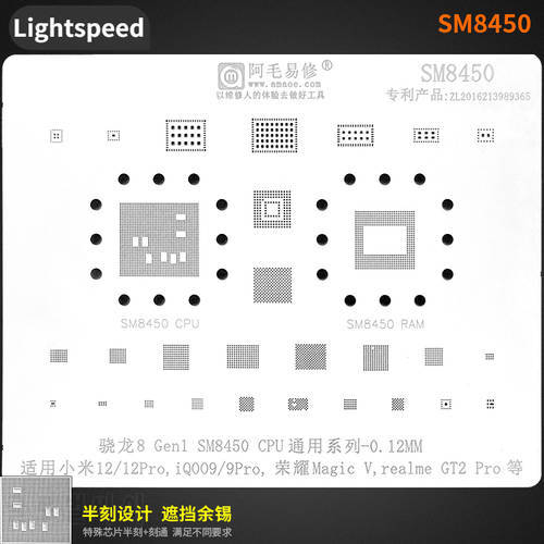 Amaoe SM8450 BGA Reballing Stencil for Xiaomi 12 12Pro iQOO9 9Pro Honor MagicV GT2Pro Solder Tin Planting Net Steel Mesh