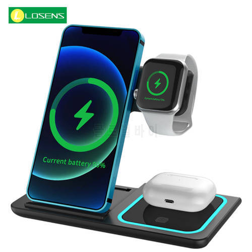 3 In 1 Qi Wireless Charger Stand For iPhone 13 12 11 XS XR X 8 Plus 15W Fast Charging Dock Station For Apple Watch Airpods Pro