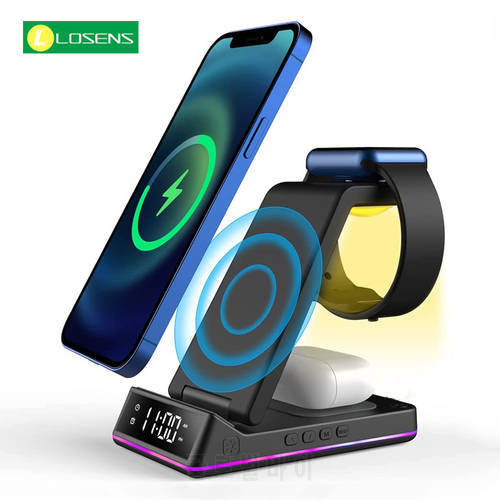 Qi 3 in 1 Fast Wireless Charger For iPhone 13 12 11 Pro Max Mini XS iWatch 7 Wireless Chargers Clock For Samsung Galaxy S21 S20