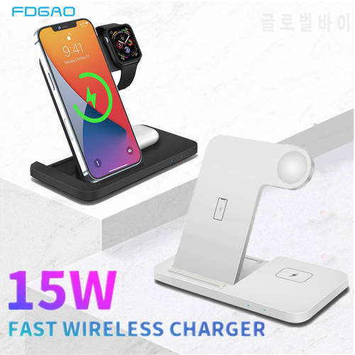 15W Fast Induction Wireless Charger For iPhone 14 13 12 11 XS XR X 8 3 in 1 Charging Stand for Apple iWatch 8 7 SE Airpods Pro