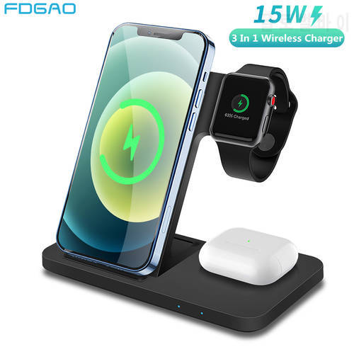 15W 3 in 1 Fast Wireless Charger for Apple Watch 7 Airpods Pro Foldable Charging Dock Station For iPhone 14 13 12 11 XS XR 8