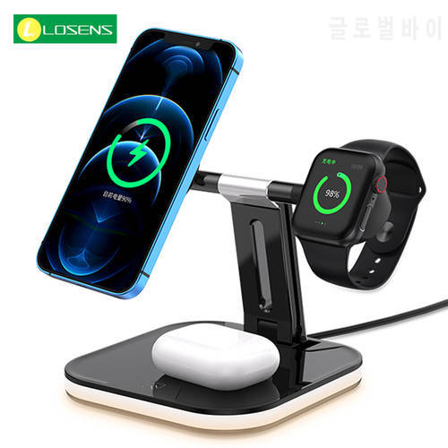 Magnetic 3 In 1 Wireless Charger For iPhone 13 12 Pro Max 15W Fast Wireless Charging Station For Apple Watch 7 6 5 4 AirPods Pro