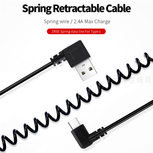 USB Type C Retractable Spring Cable Fast Charging Data Cable Cord Adapter For Huawei Xiaomi Samsung