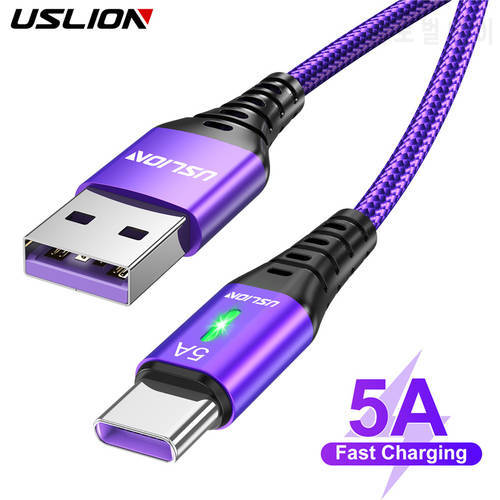 USLION 2m Fast Charge 5A USB C Type C Cable For Samsung S22 S20 S9 Xiaomi Huawei P40 Pro Mobile Phone Charging Wire Data Cable