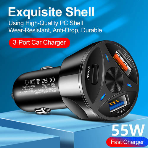 55W 2 ports USB car charge 3.1A fast PD charging for iphone huawei xiaomi 12 Type C Car Phone Charger