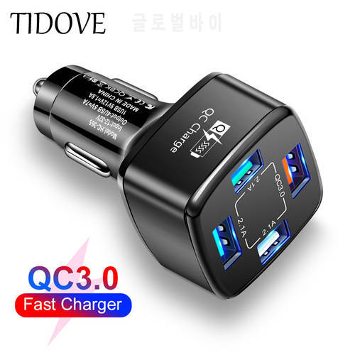 TIDOVE Car USB A Charger 4 port Quick Charge 3.0 Universal Fast Charging For iPhone 13 Xiaomi 12 Pro Samsung Type C Car Charger