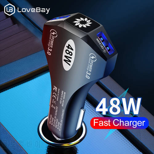 Lovebay 2 Ports USB Car Charge 48W Quick Fast Charging For iPhone 13 12 11 Xiaomi 11 Huawei Samsung Phone Charger Adapter in Car