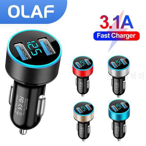OLAF Dual USB Car Charger Fast Charging 3.1A For iPhone 13 12 Pro Max Huawei Xiaomi Samsung Mobile Phone Charger in Car