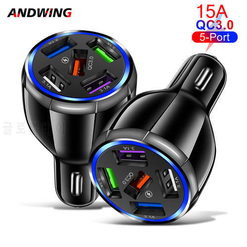 ANDWING 5 Ports USB Car Charger 15A Fast Charging For iPhone 13 Samsung Xiaomi Redmi Huawei Phone Usb Charge Adapter In Car