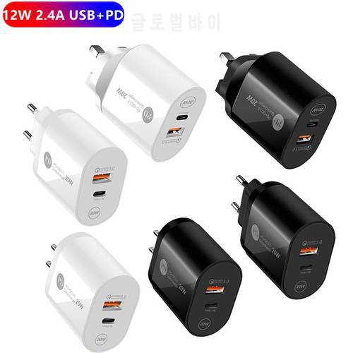 Hot USB PD Charger 20W Quick Type-C Adapter QC 3.0 Fast Charge Phone Wall Chargers Adapter Cellphone Accessory EU/US Plug