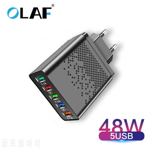 Olaf 48W fast USB charge QC 3.0 5 Ports phone charge Adapter For iPhone 13 12 11 Samsung Huawei P30 P50