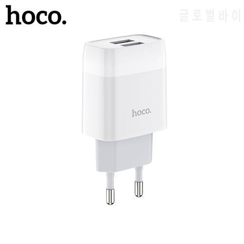 Hoco Dual USB Charger EU/US/UK Plug 2.4A Max Phone Charger For Samsung A51 A71 Mini Wall Adapter Charger For Xiaomi Mi 11/10 Pro