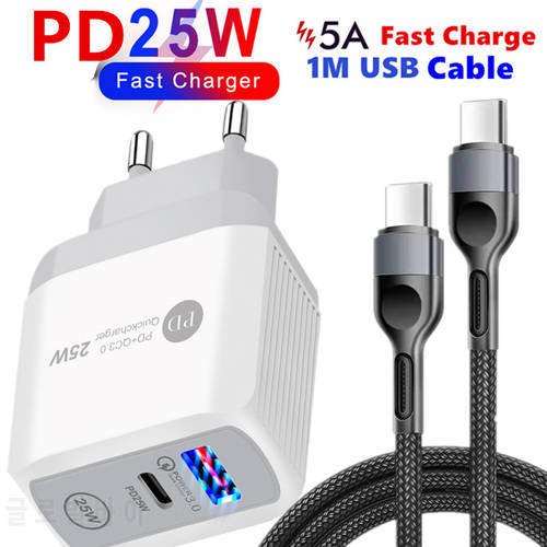 25W PD Fast Charger QC 3.0 USB Charger Quick Charge Type C Cable for iPhone 12 13 Huawei P50 Samsung A53 Xiaomi Redmi EU US Plug
