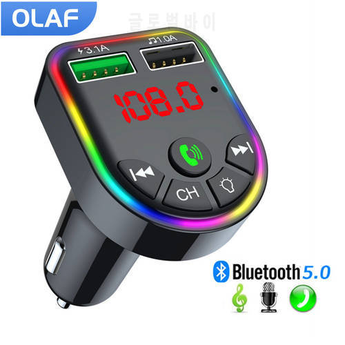 Bluetooth 5.0 FM Transmitter Car Charger Handsfree Audio Receiver Car Kit MP3 Player Dual USB Fast Charger For Car Accessories