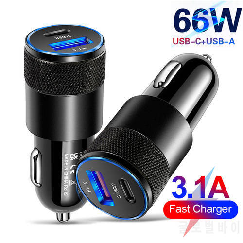Elough USB Car Charger 3.1A Quick Charge QC3.0 USB Type C Port For Cigarette Lighter 66W Fast Car Charger For iPhone Xiaomi