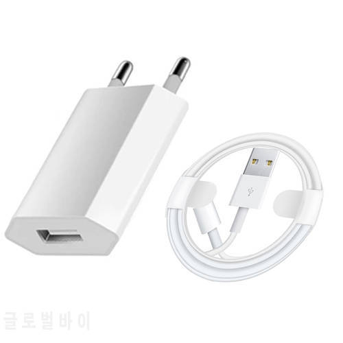EU Plug USB Charger For Apple iPhone 13 12 11 Pro 8 7 6 6S Plus iPad Air Mini USB Charging Cable + Travel Charger Adapter
