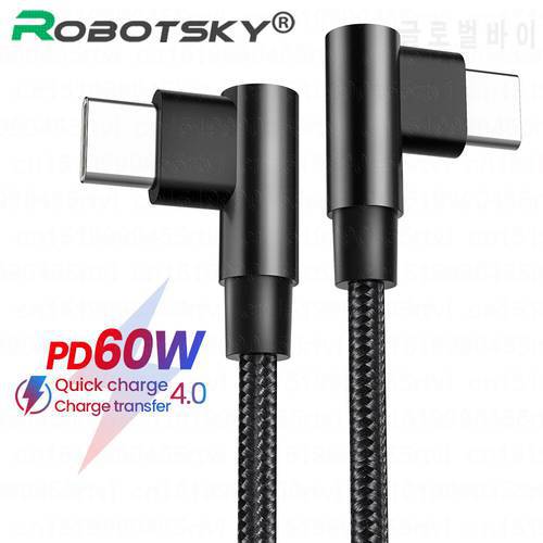Elbow USB Type C Cable 3A 60W Fast Charging Cable For Samsung Galaxy S10 Plus Mobile Phone USB C Cable USB-C Type-C Data Cord