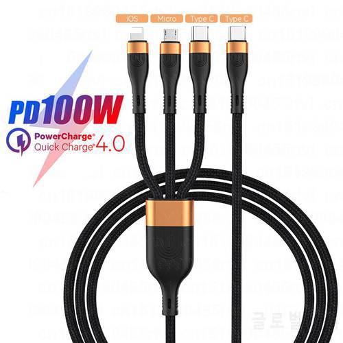 100W 3 in 1 nylon braided fast charging cable for iphone 13 12 11 Pro Max 8 7 plus for Huawei Samsung Xiaomi mobile phone