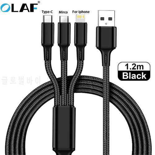 Olaf Micro USB 3 In 1Type C Charger Cable Multi Usb Port Micro USB Cord Fast Charging for iPhone 12 13 for Huawei Xiaomi Samsung