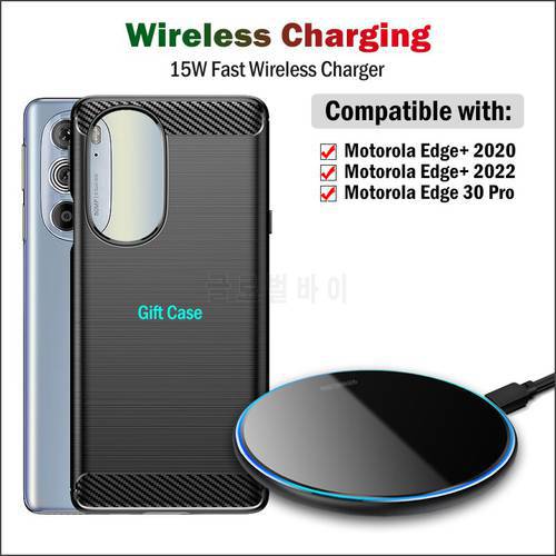 15W Fast Qi Wireless Charger for Motorola Edge+ 2020 Plus 2022 Moto Edge 30 Pro Wireless Charging Pad Breathing Light Gift Case