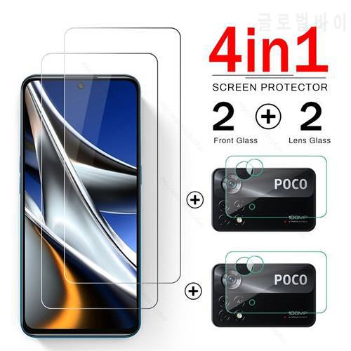 4in1 Camera Lens Screen Protector Tempered Glass For Poco F1 F2 F3 F4 X3 X4 GT M3 M4 Pro 5G NFC Poko Little X 3 Protective Film