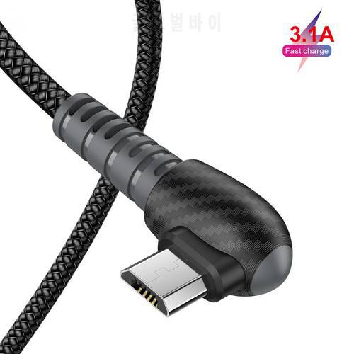 90 Degree Micro USB Cable 3A Fast Charging Wire Microusb Right Angle Elbow Cord Data For Samsung S7 S6 S5 Xiaomi Redmi Huawei