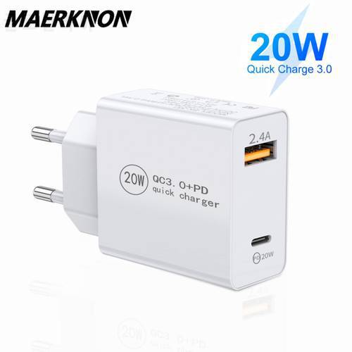 EU/US Plug USB Charger 20W PD Quick Charge 3.0 Fast Charging Cell Phones Wall Adapter For iPhone Samsung Xiaomi Portable Charger