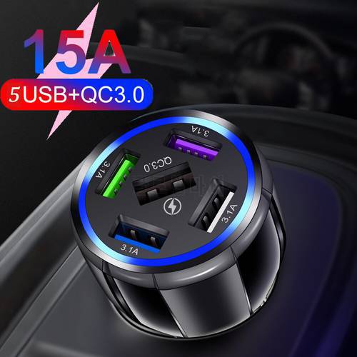 5 Ports USB Car Charge 48W Quick 15A Mini Fast Charging For iPhone 11 Xiaomi Huawei Mobile Phone Charger Adapter in Car