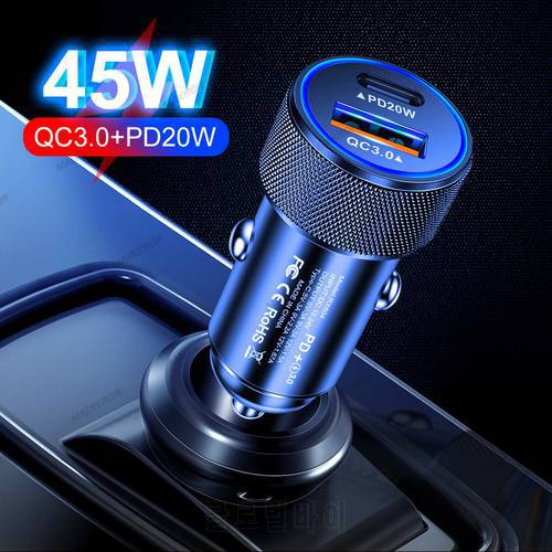 45W PD Car Charger USB Type C Fast Charging Car Phone Adapter for iPhone 13 12 Xiaomi Huawei Samsung S21 S22 Quick Charge 3.0