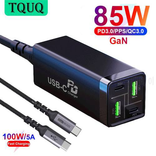 TQUQ 85W GaN Charger USB-C Power Adapter,4-port PD 65W PPS 45W 20W QC3.0 for MacBook Pro iPhone 12 Samsung HP Dell Xiaomi Laptop