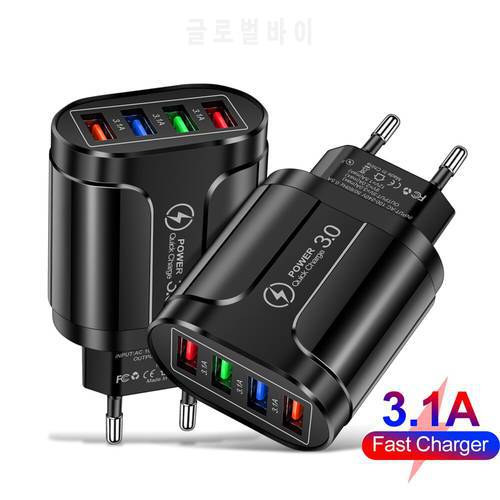 Lovebay USB phone Charger 4 Ports QC3.0 Quick Charge 3.1A Universal Wall Charging Adapter For iPhone Mobile Phone Chargers