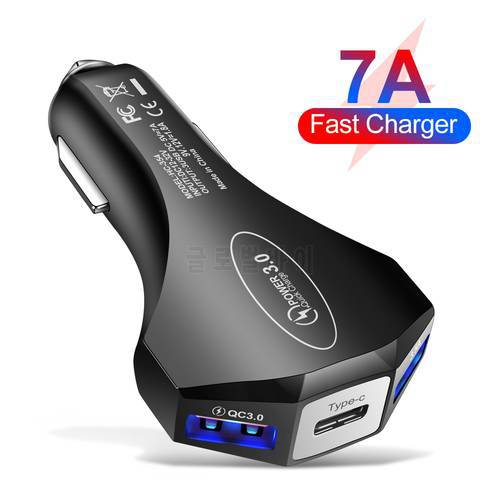 7A Car Charger Quick Charge 3.0 USB Type C PD Fast Charging For iPhone 12 11 Pro Xiaomi Samsung Huawei Car Phone Charger Adapter