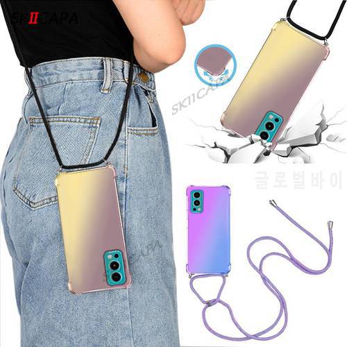 Crossbody Necklace strap lanyard cord Gradient case For oneplus Nord 2 N200 CE N10 5G Silicone Cover For one plus 9 8 pro 9R