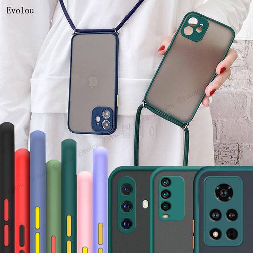Clear Matte Lanyard Phone Case For Vivo X70 X60 Pro Plus Y21 Y31 2021 Y33S V21E Candy Color Shockproof Cover For Vivo Iqoo 8 Pro