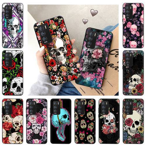Retro Flower Skull Black Soft Phone Case for Realme 8 6 7 X7 Pro GT Neo V13 V15 C15 C21 C20 C11 C25 C20A C21Y GT Master Cover