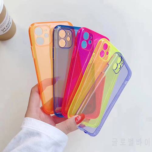 Fluorescent Color Shockproof Phone Case For iPhone 11 Pro Max XR X XS Max 7 8 6 6s se Plus Neon Case Soft TPU Clear Phone Cover