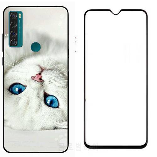 For TCL 20 SE Case Wolf Silicon TPU Fundas for TCL 20 se Cat Animal Shell Bag Housing + Tempered Glass Film